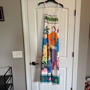 Colorful Tropical Print Maxi Dress